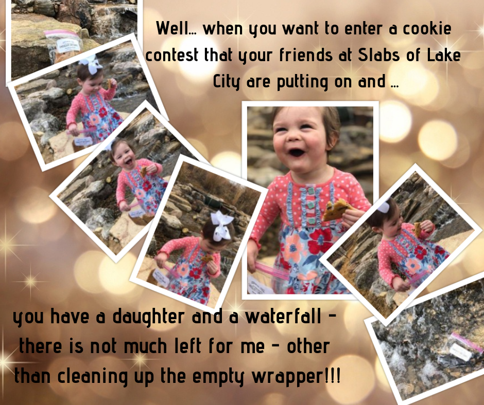 What a living doll. This little girl won everyone's heart eating her cookie beside the waterfall designed and built by Rivercrest Group.